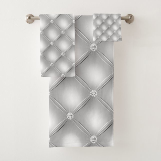 SILVER GRAY DIAMOND SATIN BADEZIMMER TOWEL SET (Insitu)