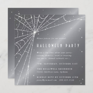 Silver-Gray Diamond Spider Web-Halloween-Party Einladung
