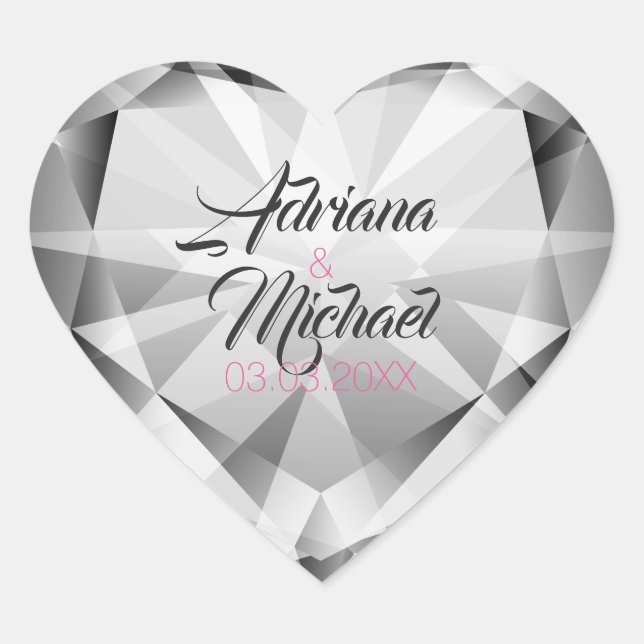 Silver Gray Diamonds - Save the Date Herz-Aufkleber (Vorderseite)