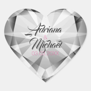 Silver Gray Diamonds - Save the Date Herz-Aufkleber