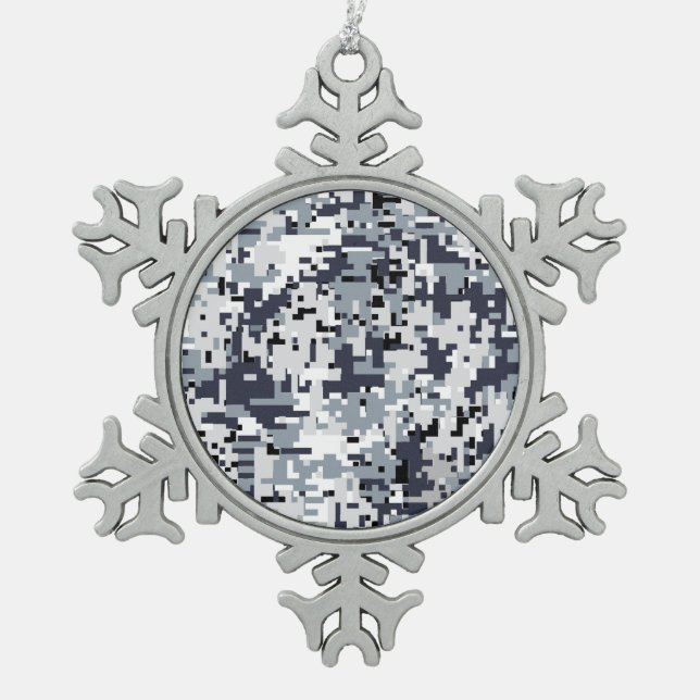 Silver Gray Digital Camouflage Schneeflocken Zinn-Ornament (Vorderseite)