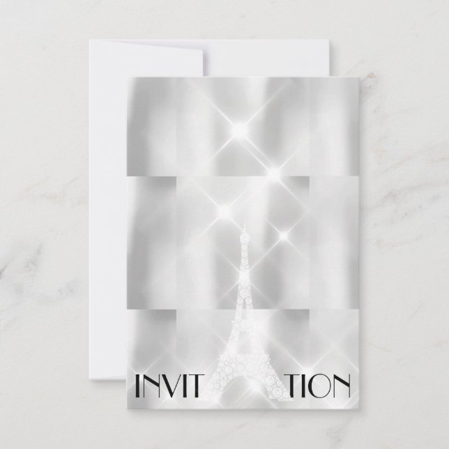 Silver Gray Eiffel Tower Paris Brautparty Event Einladung (Vorderseite)