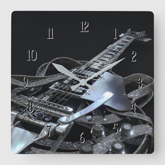 Silver Gray Electric Gitarre Square Uhr (Vorderseite)