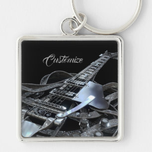 Silver Gray Electric Guitar Premium Key Chain Schlüsselanhänger