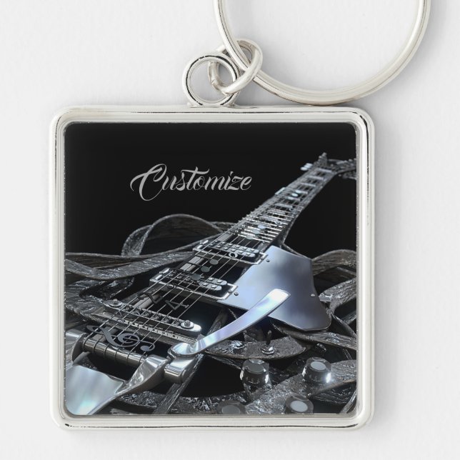 Silver Gray Electric Guitar Premium Key Chain Schlüsselanhänger (Vorne)