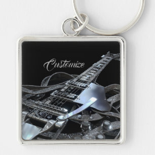 Silver Gray Electric Guitar Premium Key Chain Schlüsselanhänger
