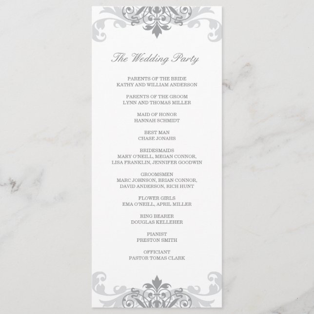 Silver Gray Elegante Ironwork Details Hochzeit Programm (Vorderseite)