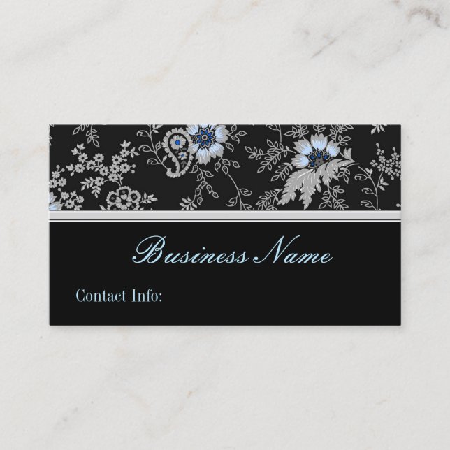 Silver Gray Floral Business Card Visitenkarte (Vorderseite)