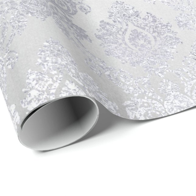 Silver Gray Floral Damask Floral Royal Monochrom Geschenkpapier (Rolleneckpunkt)