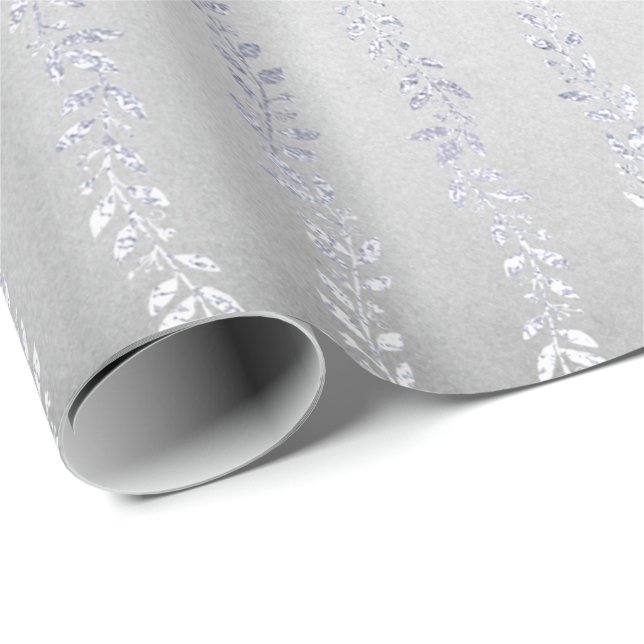 Silver Gray Floral Girland Metallic monochromatisc Geschenkpapier (Rolleneckpunkt)