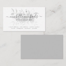 Silver Gray Floral Minimal Script Modern  Visitenkarte
