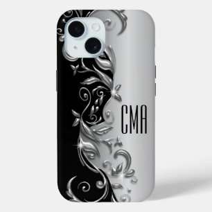 Silver Gray Floral - Monogramm Case-Mate iPhone Hülle