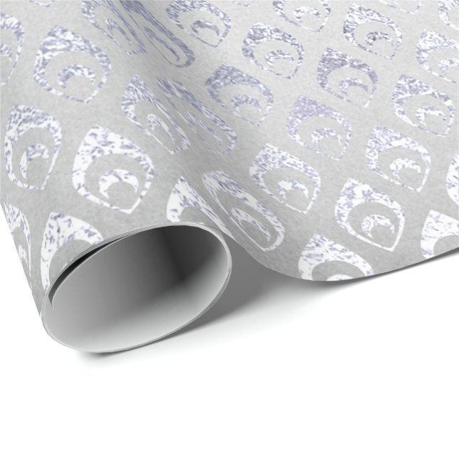 Silver Gray Floral Peacock Royal Shiny Geschenkpapier (Rolleneckpunkt)
