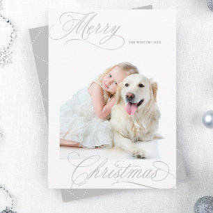 Silver Gray Frohe Weihnachtsschrift Minimales Foto Feiertagskarte