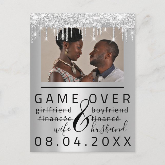 Silver Gray Funny Save the Date Couple Foto Postkarte (Vorderseite)
