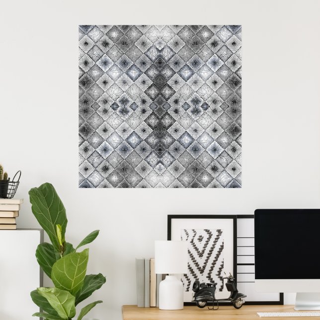 Silver & Gray Geometric Abstrakt Lattice Textur Poster (Heimbüro)