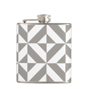 Silver Gray Geometric Deko Cube Pattern Flachmann