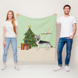 Silver Gray German Shepherd Weihnachtsbaum Fleecedecke