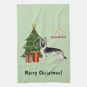 Silver Gray German Shepherd Weihnachtsbaum Geschirrtuch