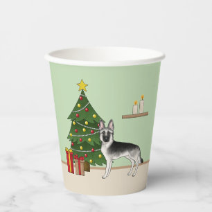 Silver Gray German Shepherd Weihnachtsbaum Pappbecher