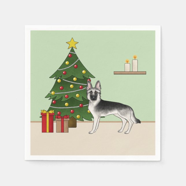 Silver Gray German Shepherd Weihnachtsbaum Serviette (Vorderseite)