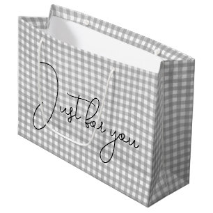 Silver Gray Gingham Print Große Geschenktüte