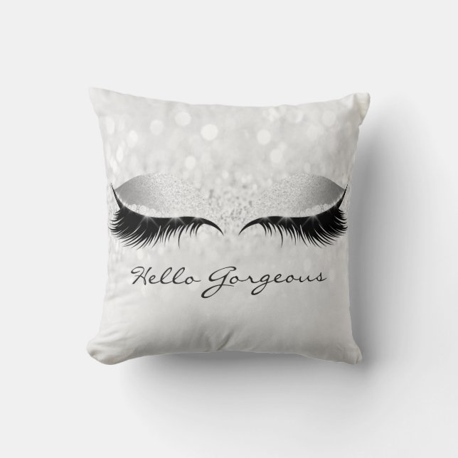 Silver Gray Girly Makeup Lashes Kissen (Vorderseite)