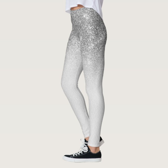 Silver Gray Glam Glitzer Sparkle Ombre Trendy Leggings (Links)