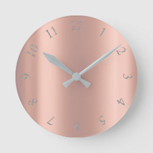 Silver Gray Glitter Minimum Pink Rose Copper Peach Runde Wanduhr