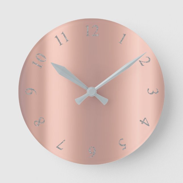 Silver Gray Glitter Minimum Pink Rose Copper Peach Runde Wanduhr (Vorderseite)