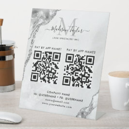 Silver Gray Glitzer Agate Monogram Scan to Pay Sockelschild