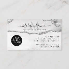 Silver Gray Glitzer Custom Logo Agate Monogram Visitenkarte