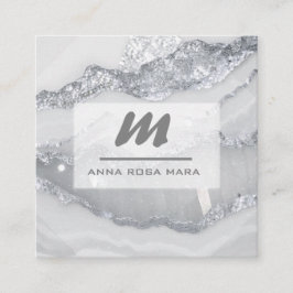 *~* SILVER GRAY Glitzer Glam QR Luxe Initial AP66 Quadratische Visitenkarte
