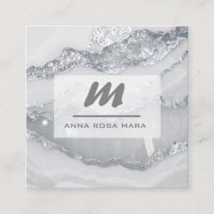 *~* SILVER GRAY Glitzer Glam QR Luxe Initial AP66 Quadratische Visitenkarte