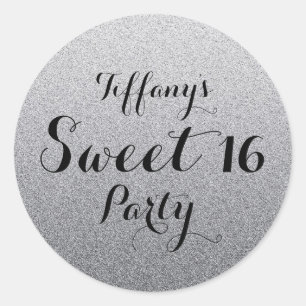 Silver Gray Glitzer Imitate Ombre Sweet 16 Aufkleb Runder Aufkleber