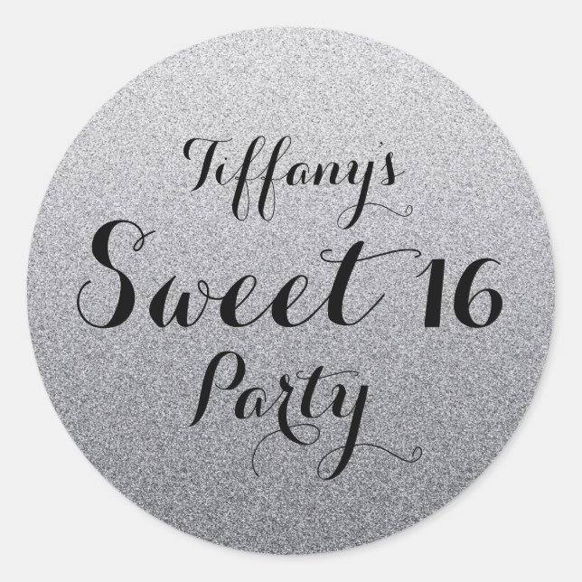 Silver Gray Glitzer Imitate Ombre Sweet 16 Aufkleb Runder Aufkleber (Vorderseite)