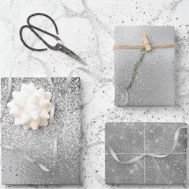 Silver Gray Glitzer Look Foils Geschenkpapier Set (Von Creator hochgeladen)