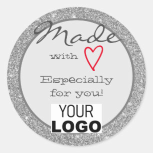 Silver Gray Glitzer Made with Liebe Red Heart Logo Runder Aufkleber