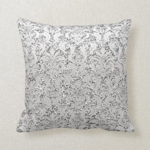 Silver Gray Glitzer Metallic Damask Royal Kissen