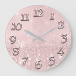 Silver Gray Glitzer Minimal Rosa Pastel Girly Große Wanduhr