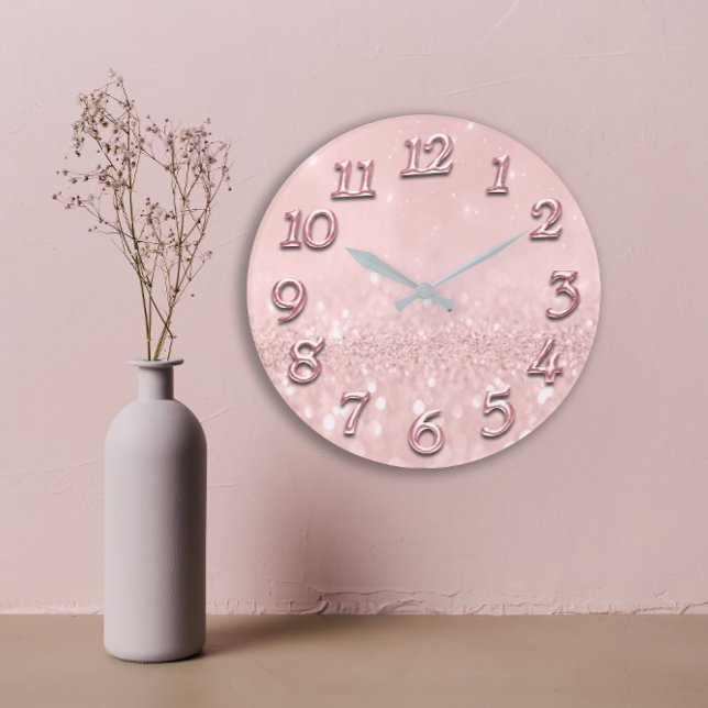 Silver Gray Glitzer Minimal Rosa Rose Blush Girly Große Wanduhr (Silver Gray Glitter Minimal Pink Rose Blush Girly Large Clock )