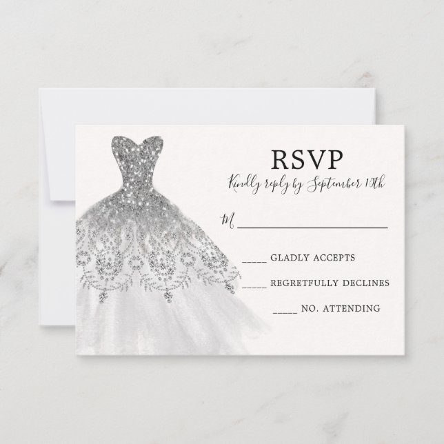 Silver Gray Glitzer Sparkle Dress Goscript RSVP Karte (Vorderseite)