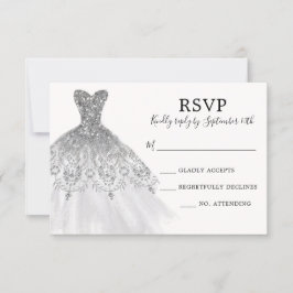 Silver Gray Glitzer Sparkle Dress Goscript RSVP Karte