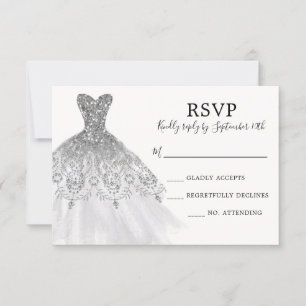 Silver Gray Glitzer Sparkle Dress Goscript RSVP Karte