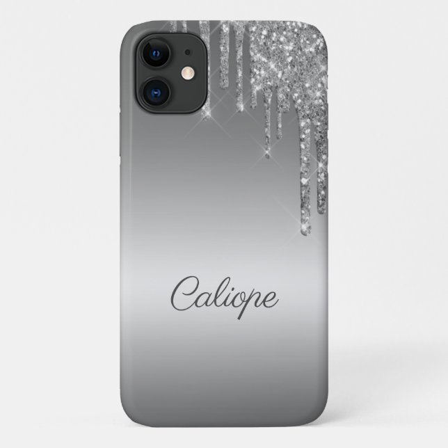 Silver Gray Glitzer Tropfen Ombre Personalisiert Case-Mate iPhone Hülle (Rückseite)