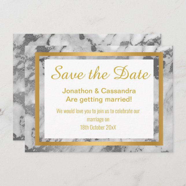 SILVER GRAY GOLD ABSTRAKT MARBLE SAVE THE DATE (Vorne/Hinten)