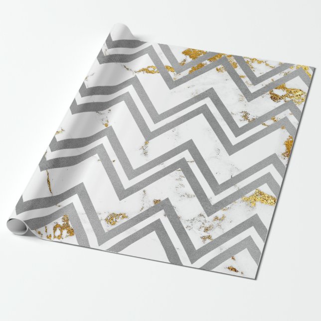 Silver Gray Gold Marmor Carrara Zickzack Zig Zag Geschenkpapier (Ungerollt)