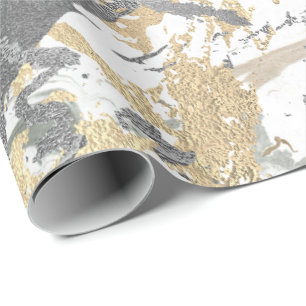 Silver Gray Gold Marmor Shiny Metallic White Ivory Geschenkpapier