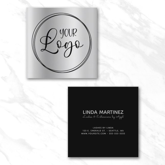 Silver Gray Gradient Circle Logo Quadratische Visitenkarte (Silver Grey Gradient Circle Logo Square Business Card)