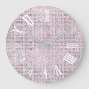 Silver Gray Graue Minimal Smoky Rosa römische Zahl Große Wanduhr